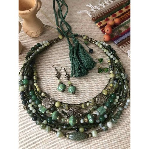 Necklace with earrings "Tripillia" 12666-korali photo