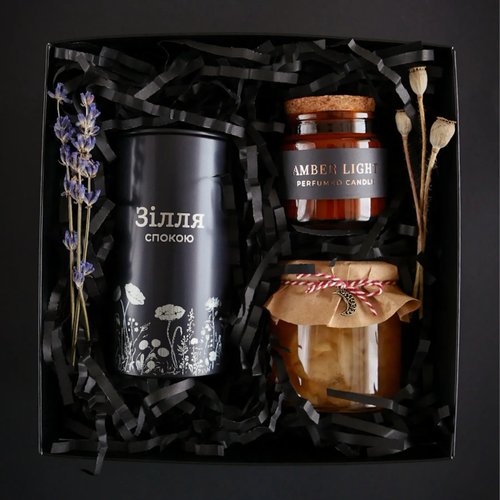 Gift set (tea, "Amber Light" candle, apple jam, card) Herbalcraft 14299-herbalcraft photo