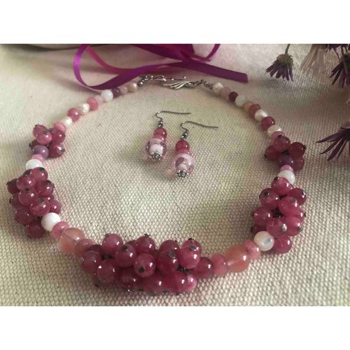 Набір "Яблуневий цвіт" намисто і сережки (рожевий кварц, перлини) 12667-korali фото