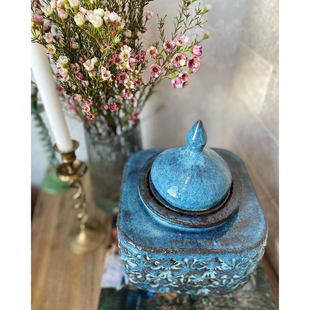 A blue-blue ceramic casket jar with a pattern 11896-yekeramika photo