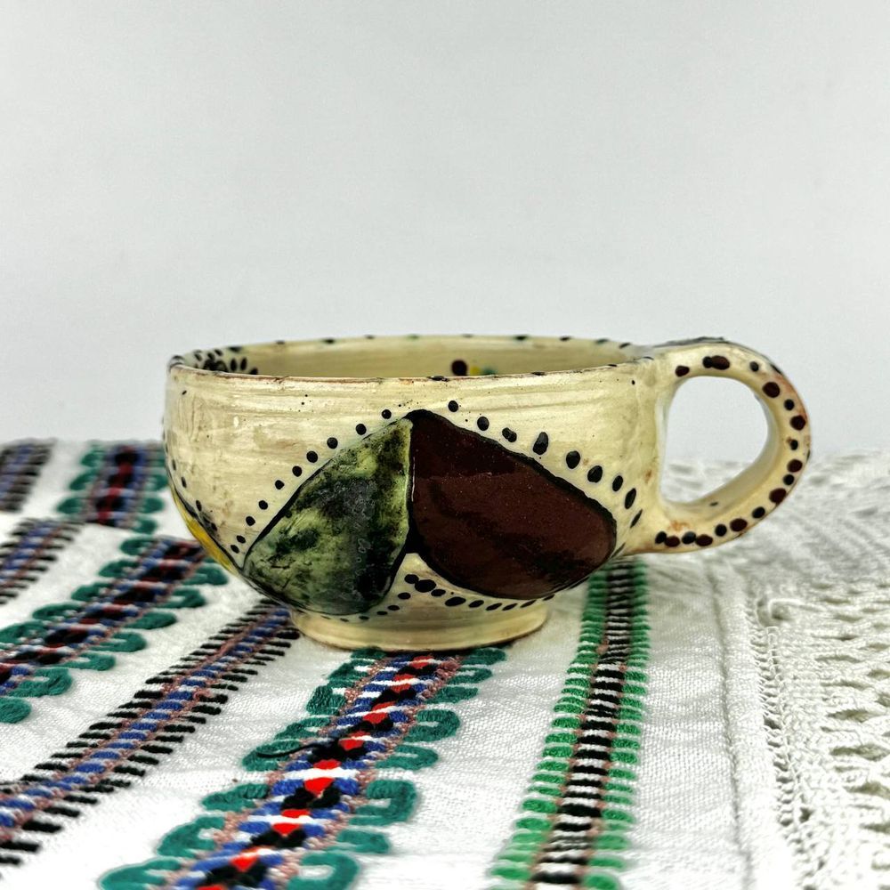 Handmade ceramic cup Bar style with Lady with Flower motif Ceramics of Podillia 24176-keram-pod photo