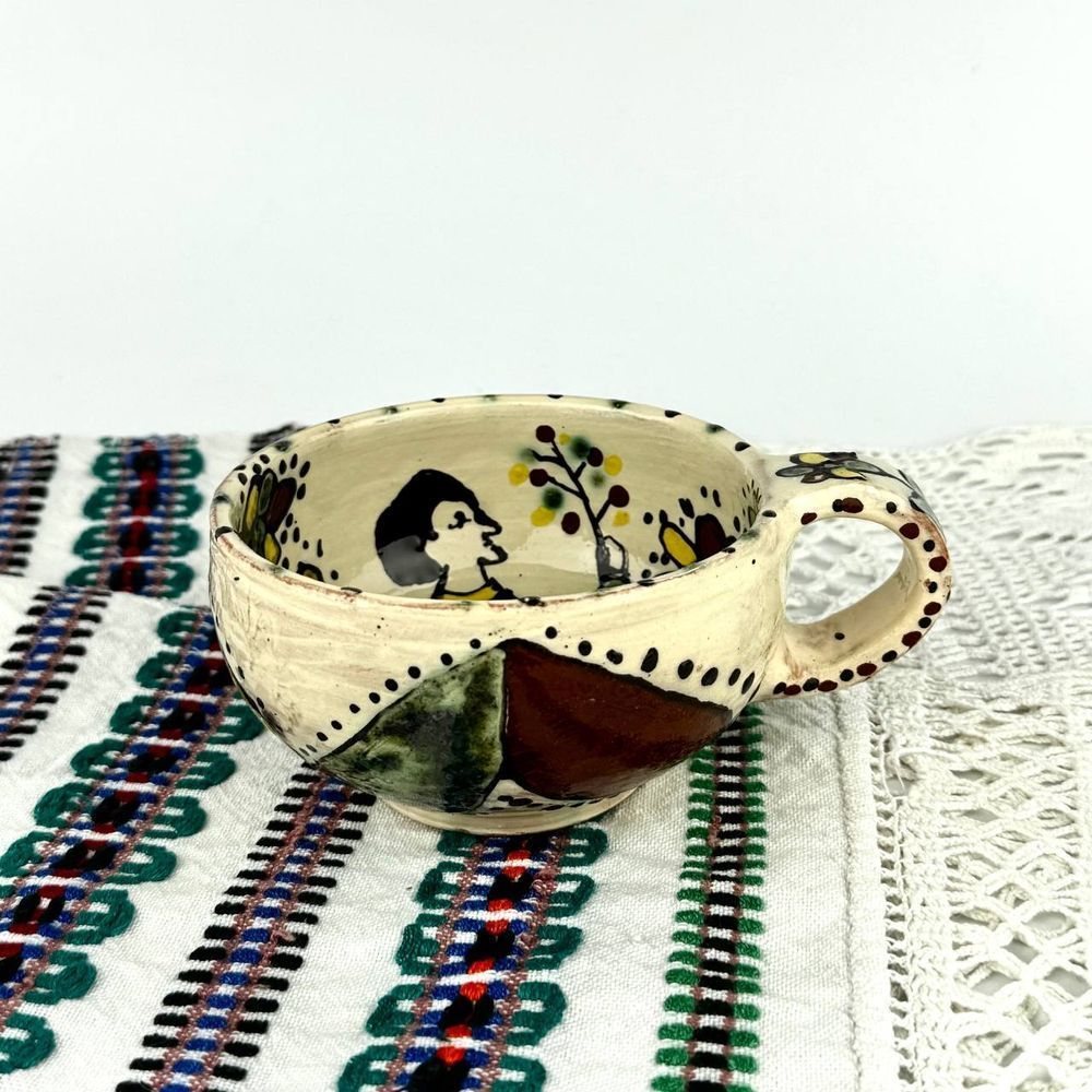 Handmade ceramic cup Bar style with Lady with Flower motif Ceramics of Podillia 24176-keram-pod photo