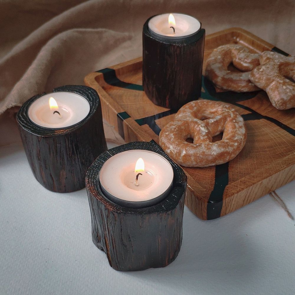 Round candlestick, cut, natural wood, handmade, NATURAL series, DEEPWOOD, 6 cm 12885-6-deepwood photo