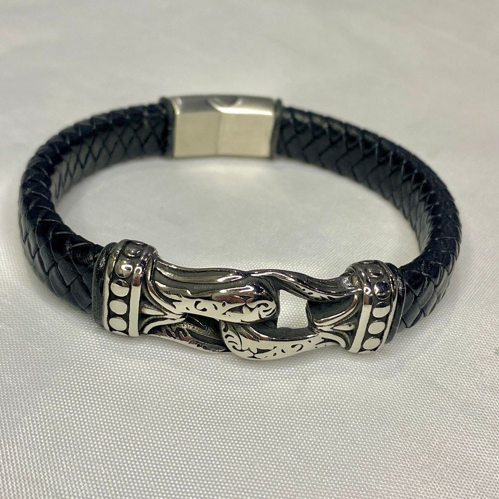 Men's black leather bracelet SL leather 23966-sl-leather photo