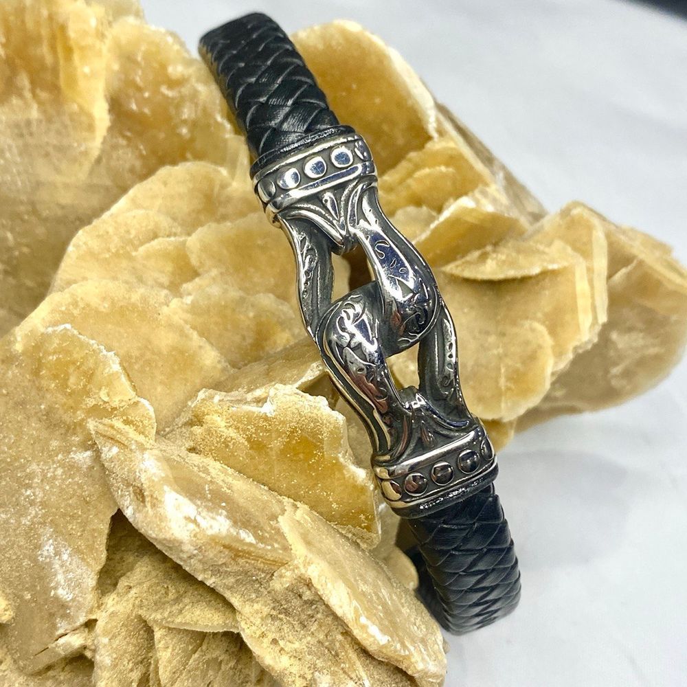 Men's black leather bracelet SL leather 23966-sl-leather photo