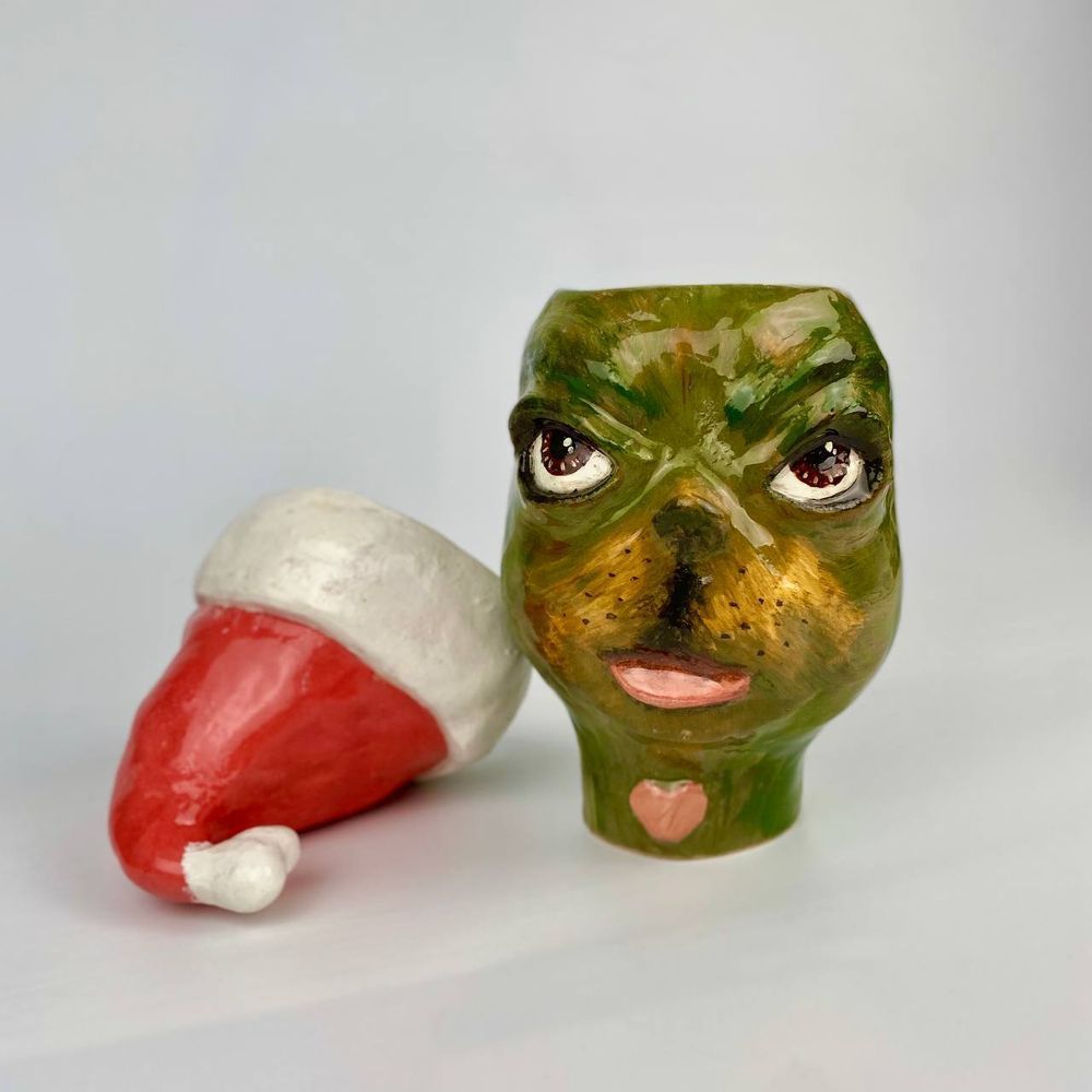 Ceramic candy bowl with lid Grinch KAPSI ceramics handmade 13277-kapsi photo