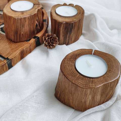 Round candlestick, cut, natural wood, handmade, NATURAL series, DEEPWOOD, 6  cm