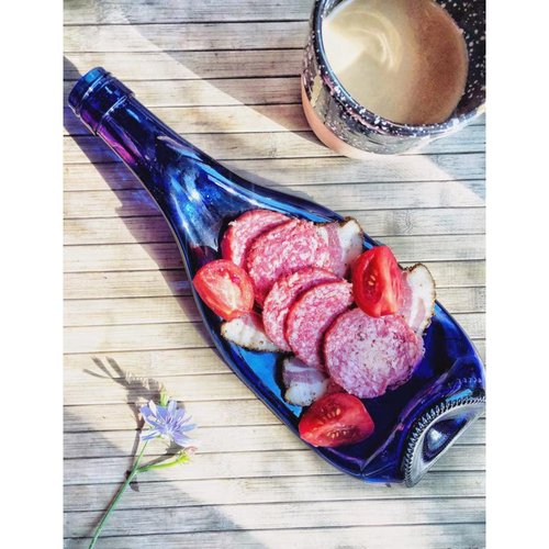 Синя скляна тарілка з переробленої пляшки Champagne Blue для закусок, нарізок Lay Bottle 17285-lay-bottle фото