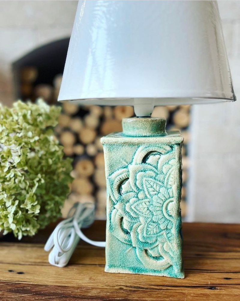 Turquoise-green lamp Four sides 11151-yekeramika photo