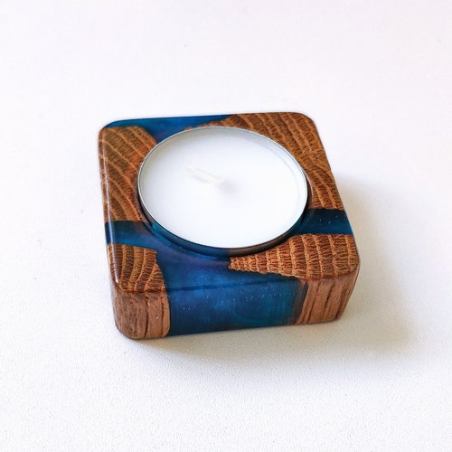 Candlestick with resin, cut, natural wood, handmade, series NATURAL, DEEPWOOD, 2 cm 12886-2-deepwood photo