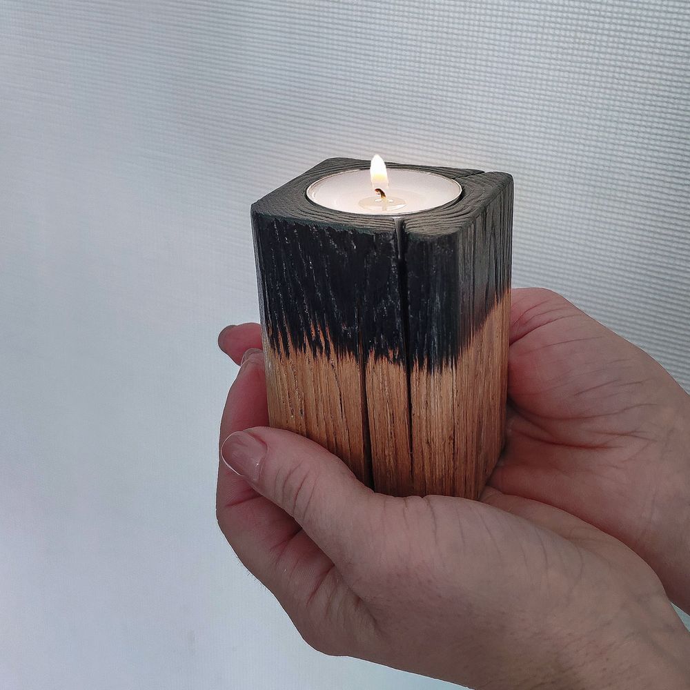 Square candlestick, natural wood, handmade, NATURAL series, DEEPWOOD, 2 cm 12887-2-deepwood photo