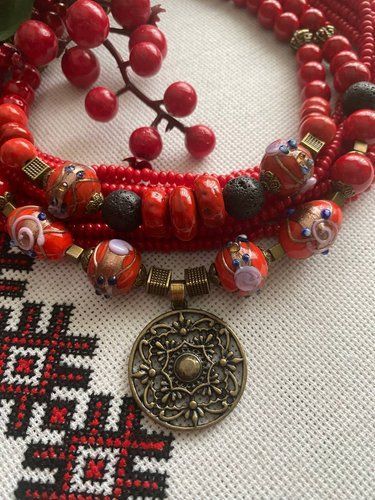 Necklace Flower of the Family with earrings 12699-korali photo