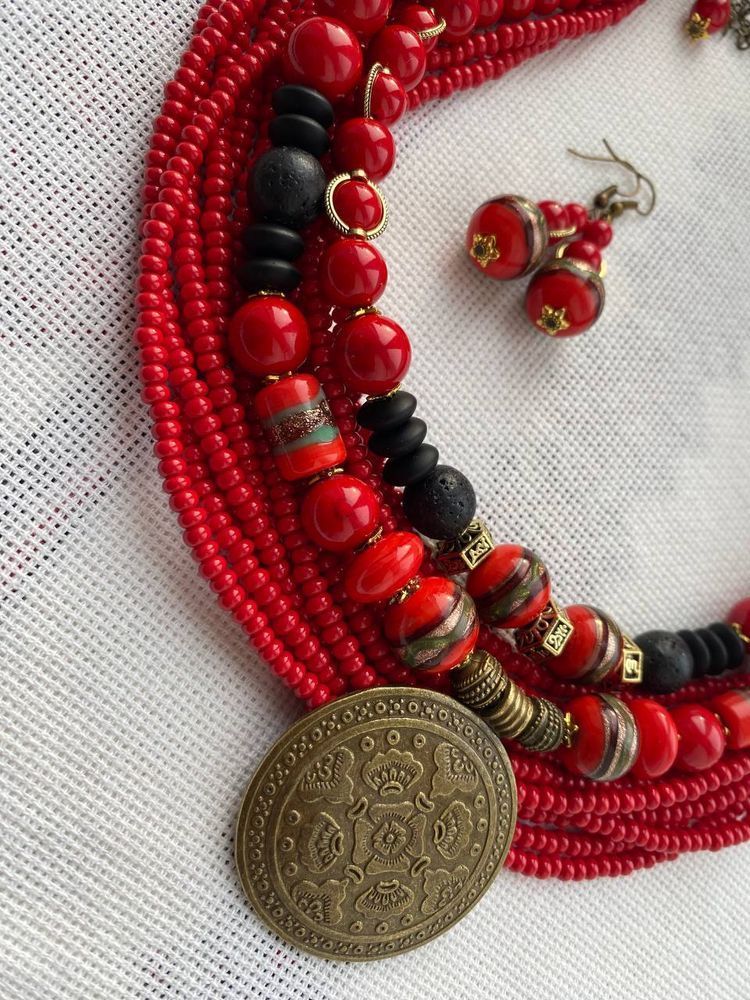 Necklace Flower of the Family with earrings 12699-korali photo