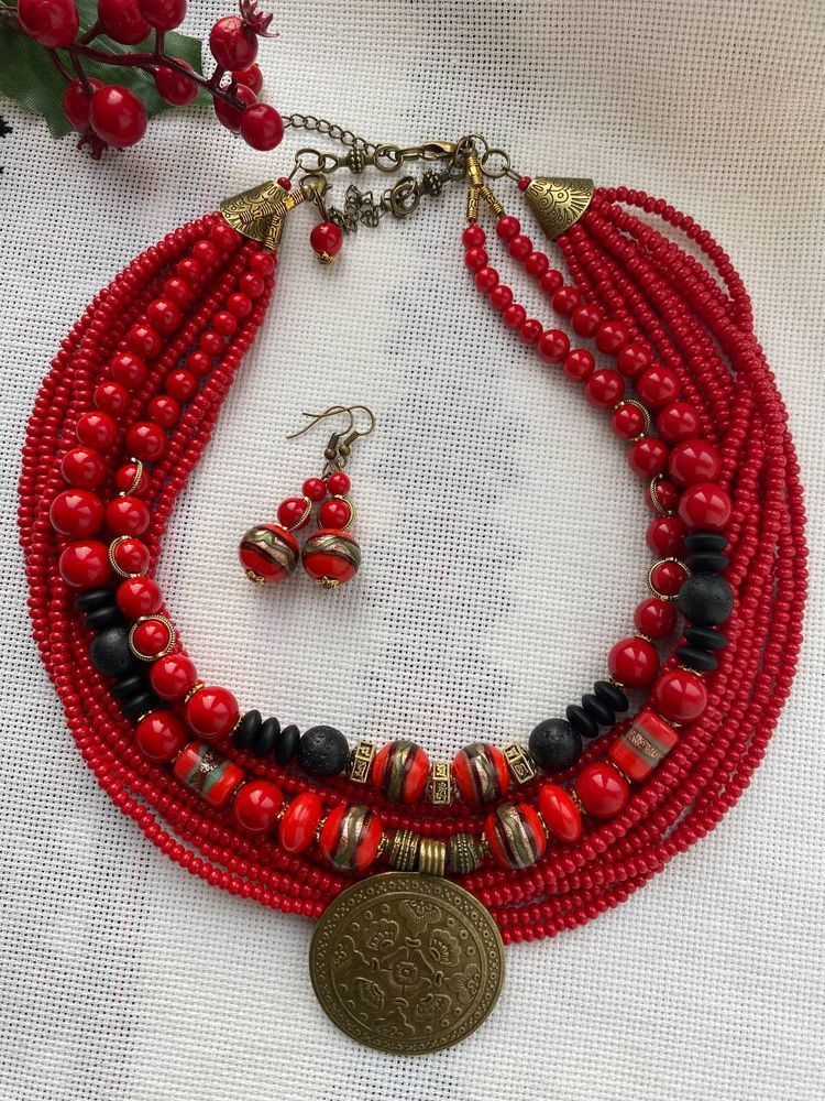 Necklace Flower of the Family with earrings 12699-korali photo