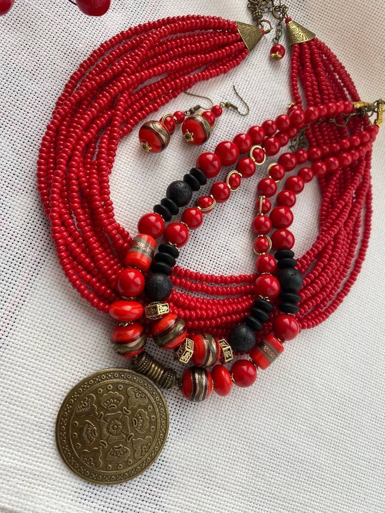 Necklace Flower of the Family with earrings 12699-korali photo