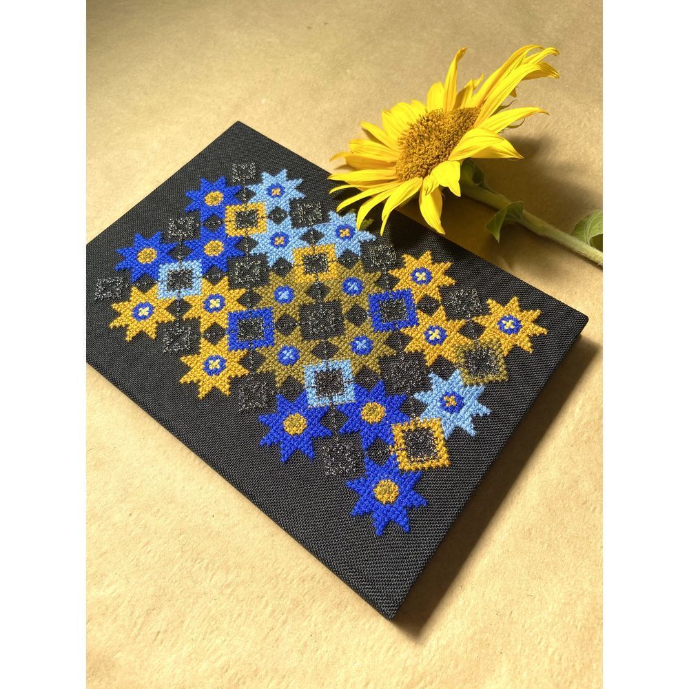 Notebook with embroidery black Blue-yellow roses ruler 17x24.5 cm 80 sheets Yaryna Chorna 10142-yach photo