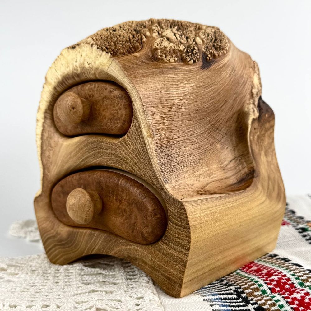 Two-tier wooden jewelry box made of acacia burl Along the Paths of the Trypillian Great Mother 23768-s-tryp-pram photo