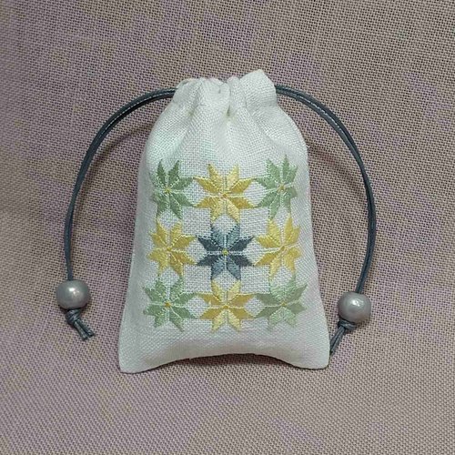 Мішечок-органайзер для пам'ятних речей немовлят (вишивка жовто-зеленої гами, льон айворі) 17705-kaita фото
