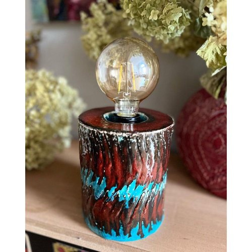 Лампа настільна керамічна "Крихітка" бордова з блакитними хвилями 11450-yekeramika фото