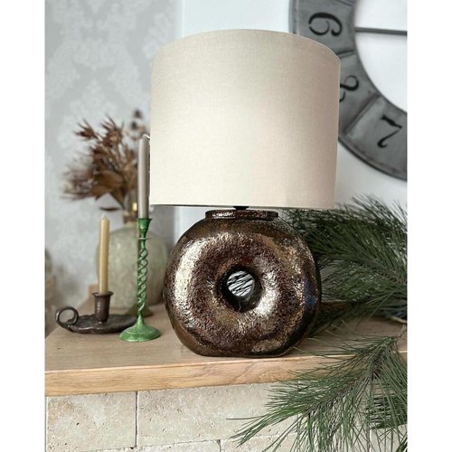 Лампа настільна керамічна на коричневій фігурній основі у формі бублика та тканевим абажуром 11887-yekeramika фото