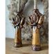 Pair of ceramic candlesticks with authentic flowers, 20 cm high, light brown 19100-yekeramika photo 3