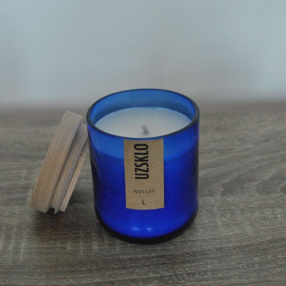 Candle from used and salvaged glass bottle, size L 10066-l-blue-none-uzsklo photo