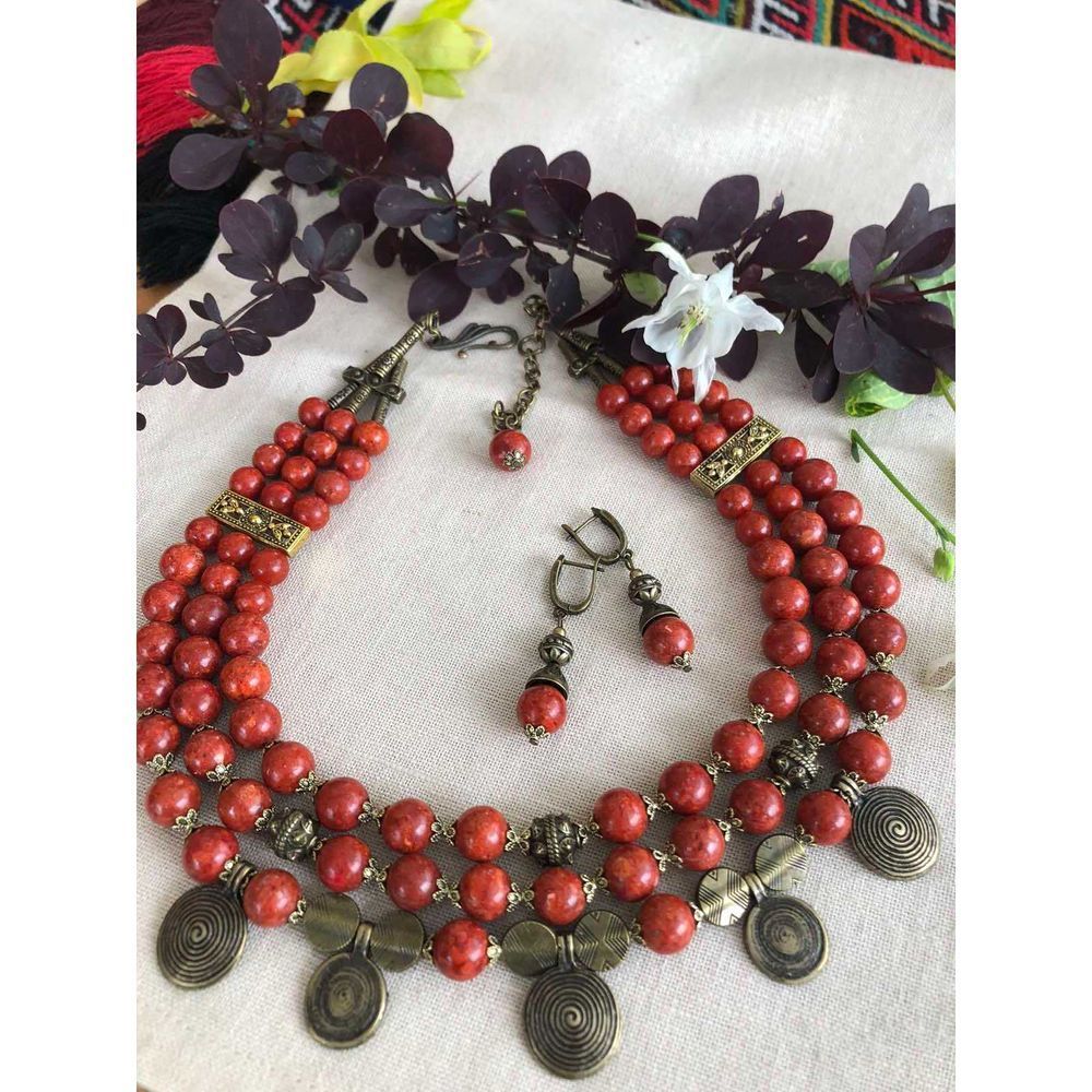 Jewelry set Trypillya Corals Necklace with bracelet and earrings 20960-korali photo