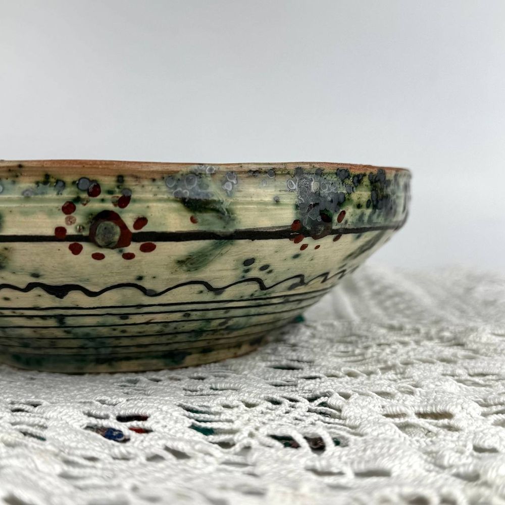 Handmade ceramic platterbowl Smotrych style with Autumn Bird motif Ceramics of Podillia 24161-keram-pod photo