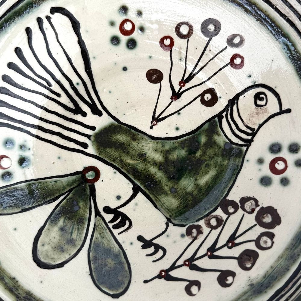 Handmade ceramic platterbowl Smotrych style with Autumn Bird motif Ceramics of Podillia 24161-keram-pod photo