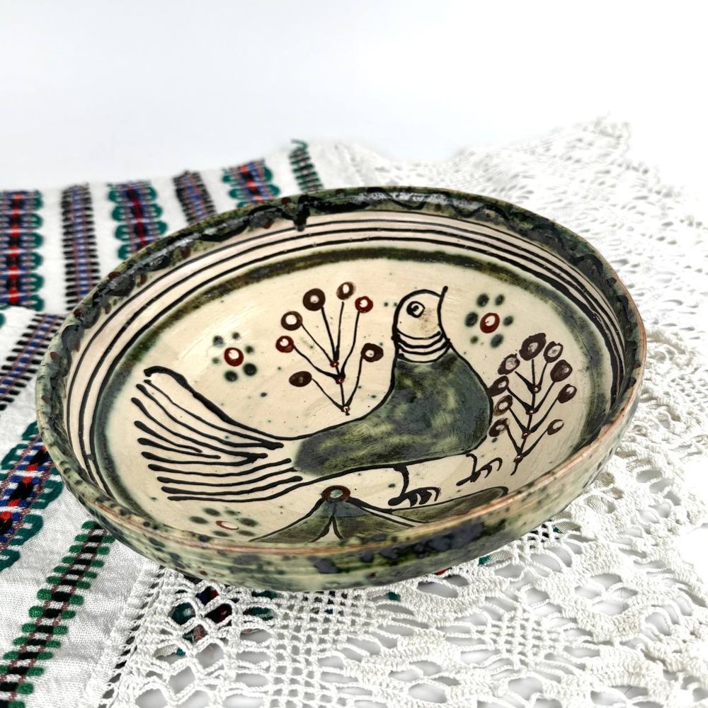 Handmade ceramic platterbowl Smotrych style with Autumn Bird motif Ceramics of Podillia 24161-keram-pod photo