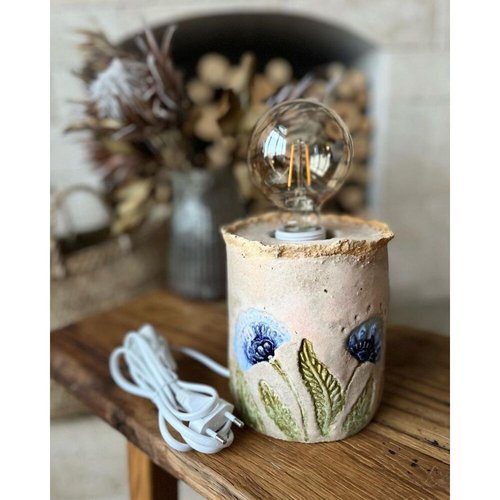 Лампа настільна керамічна кольору натуральної глини "Крихітка" з польовими квітами 11451-yekeramika фото
