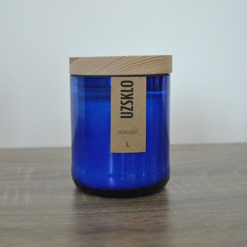 Candle from used and salvaged glass bottle, size L 10066-l-blue-none-uzsklo photo