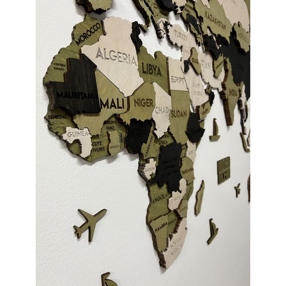 Дерев'яна мапа світу на стіну, колір verde, 100х60 см, без підсвітки, в картонній коробці 10072-verde-100x60-factura фото