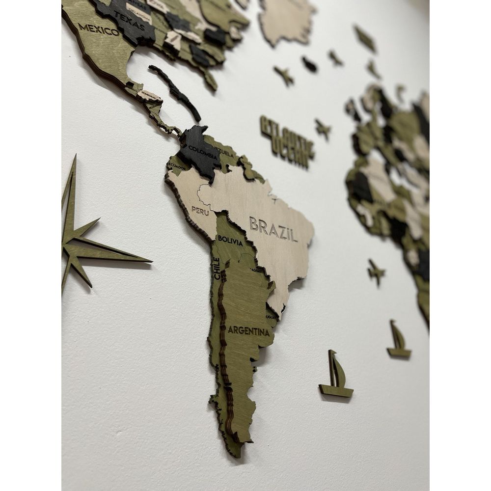 Дерев'яна мапа світу на стіну, колір verde, 100х60 см, без підсвітки, в картонній коробці 10072-verde-100x60-factura фото