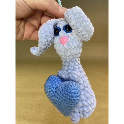 Keychain - plush toy Bunny with a heart, color blue, size 15*7*7 cm 11250-toypab photo