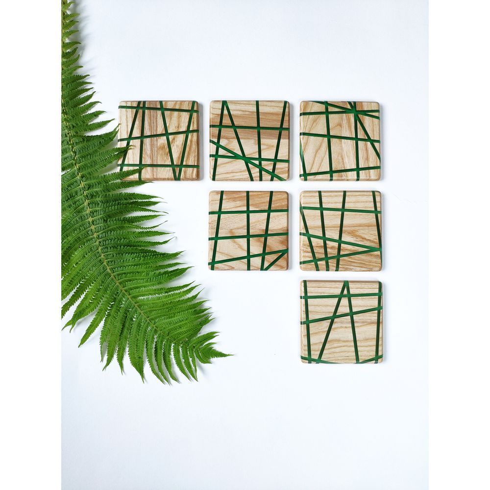Square cup stand natural wood handmade LINES series DEEPWOOD 10x10 cm 12897-10x10-deepwood photo