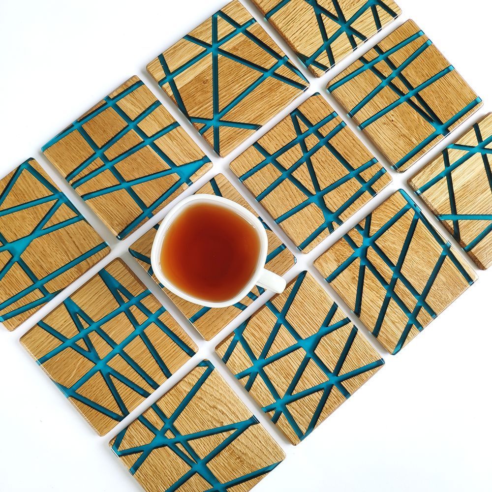 Square cup stand natural wood handmade LINES series DEEPWOOD 10x10 cm 12897-10x10-deepwood photo