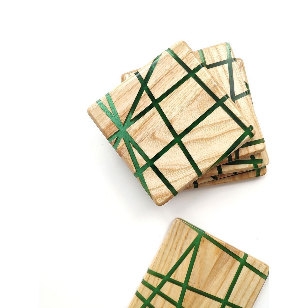 Square cup stand natural wood handmade LINES series DEEPWOOD 10x10 cm 12897-10x10-deepwood photo