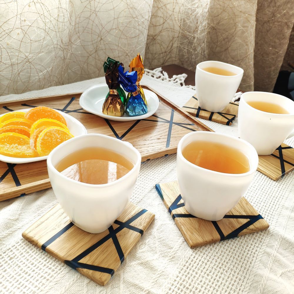 Square cup stand natural wood handmade LINES series DEEPWOOD 10x10 cm 12897-10x10-deepwood photo