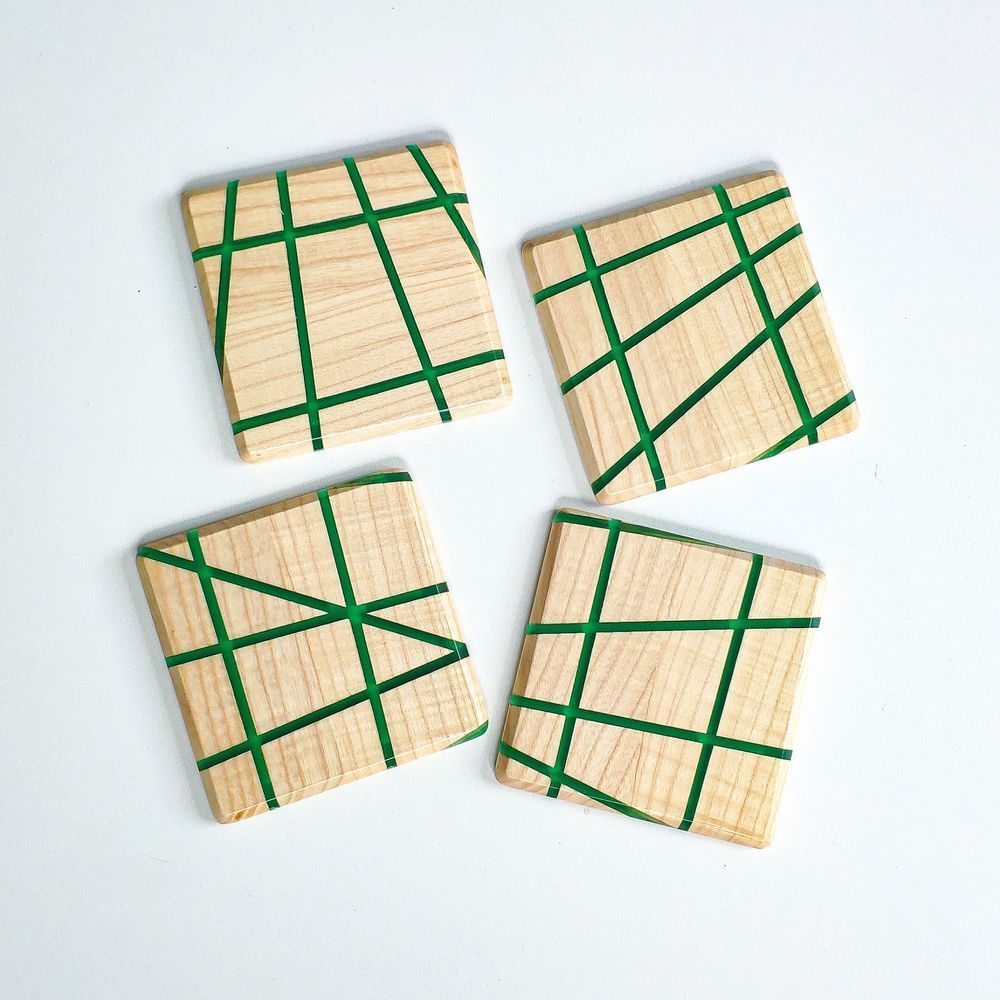 Square cup stand natural wood handmade LINES series DEEPWOOD 10x10 cm 12897-10x10-deepwood photo