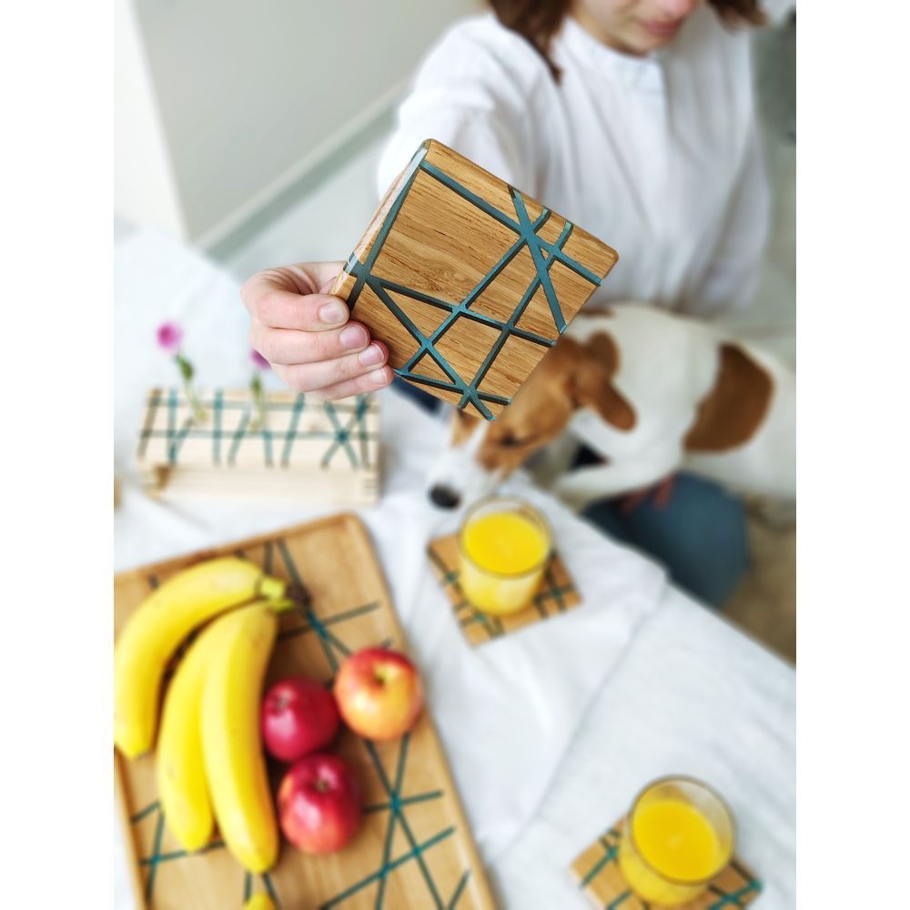 Square cup stand natural wood handmade LINES series DEEPWOOD 10x10 cm 12897-10x10-deepwood photo