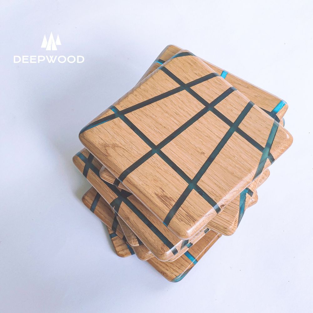 Square cup stand natural wood handmade LINES series DEEPWOOD 10x10 cm 12897-10x10-deepwood photo