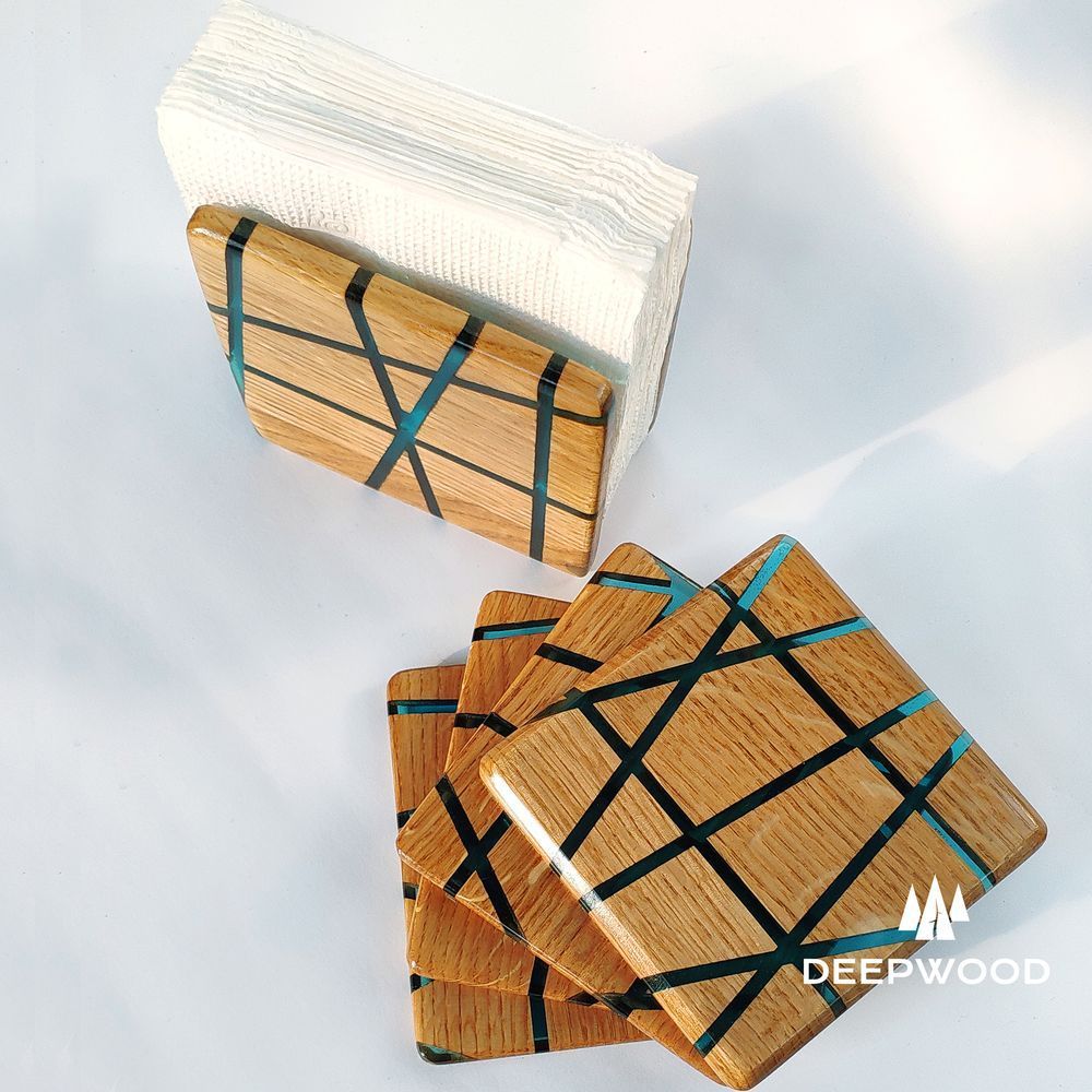 Square cup stand natural wood handmade LINES series DEEPWOOD 10x10 cm 12897-10x10-deepwood photo