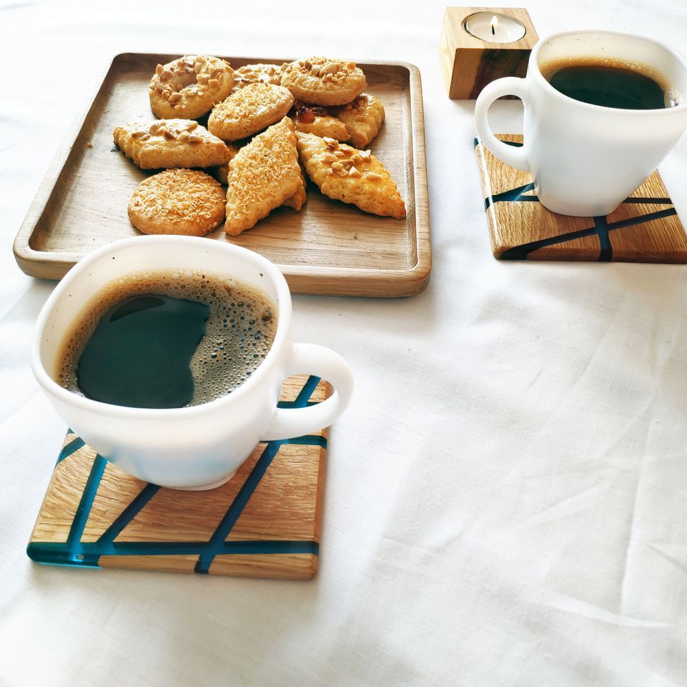 Square cup stand natural wood handmade LINES series DEEPWOOD 10x10 cm 12897-10x10-deepwood photo