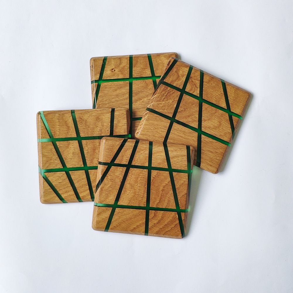 Square cup stand natural wood handmade LINES series DEEPWOOD 10x10 cm 12897-10x10-deepwood photo