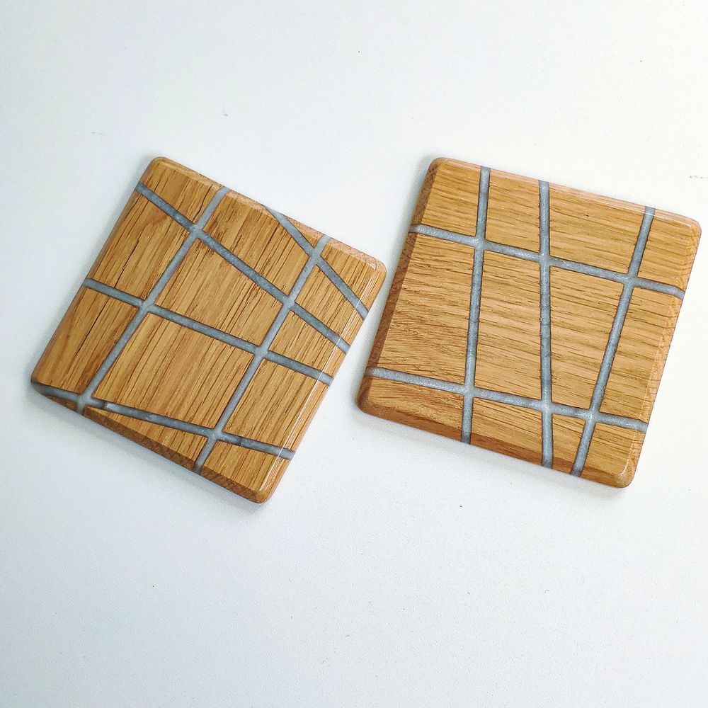 Square cup stand natural wood handmade LINES series DEEPWOOD 10x10 cm 12897-10x10-deepwood photo
