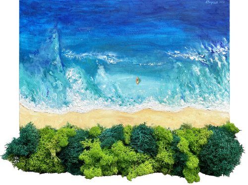 Картина «Остров Джарилгач», Ганна Богонос, полотно, олія, натуральний мох, 50х40, 2022 10897-BogoG фото