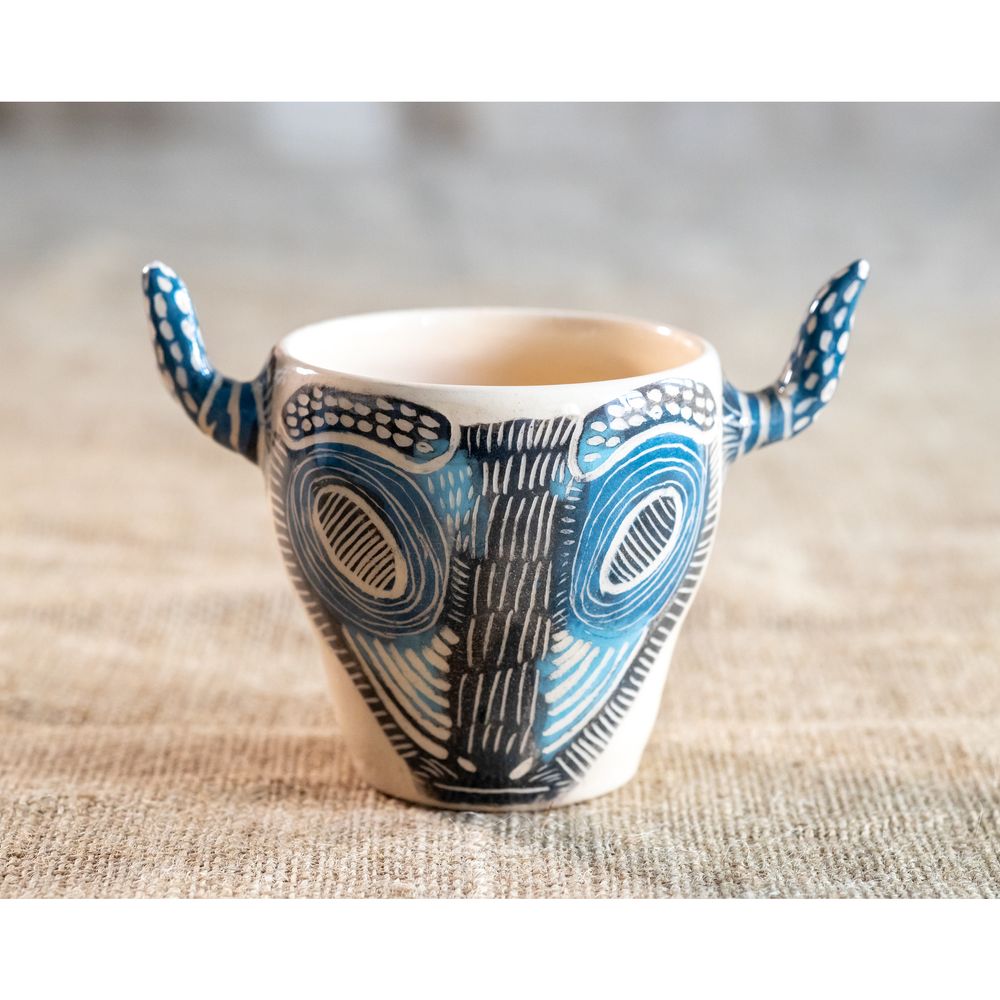 Чашка з ручним розписом і рогами Тур синій, 300 мл, Кентавріда + Keramira 13988-keramira фото