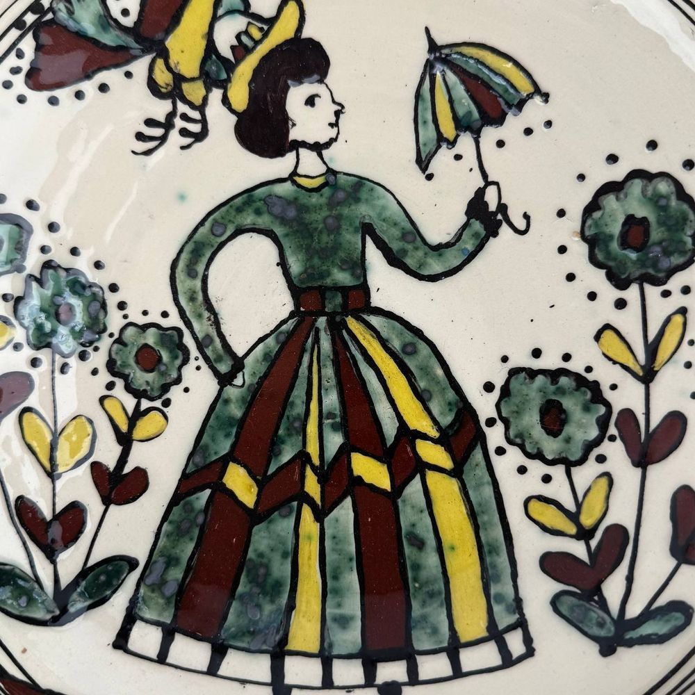 Medium handmade ceramic platterbowl Bar style with Young Lady and Parasol motif Ceramics of Podillia 24163-keram-pod photo