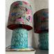 A pair of ceramic table lamps on a turquoise cylindrical base with rhombuses and colored fabric shades, 47 cm high 19105-yekeramika photo 3